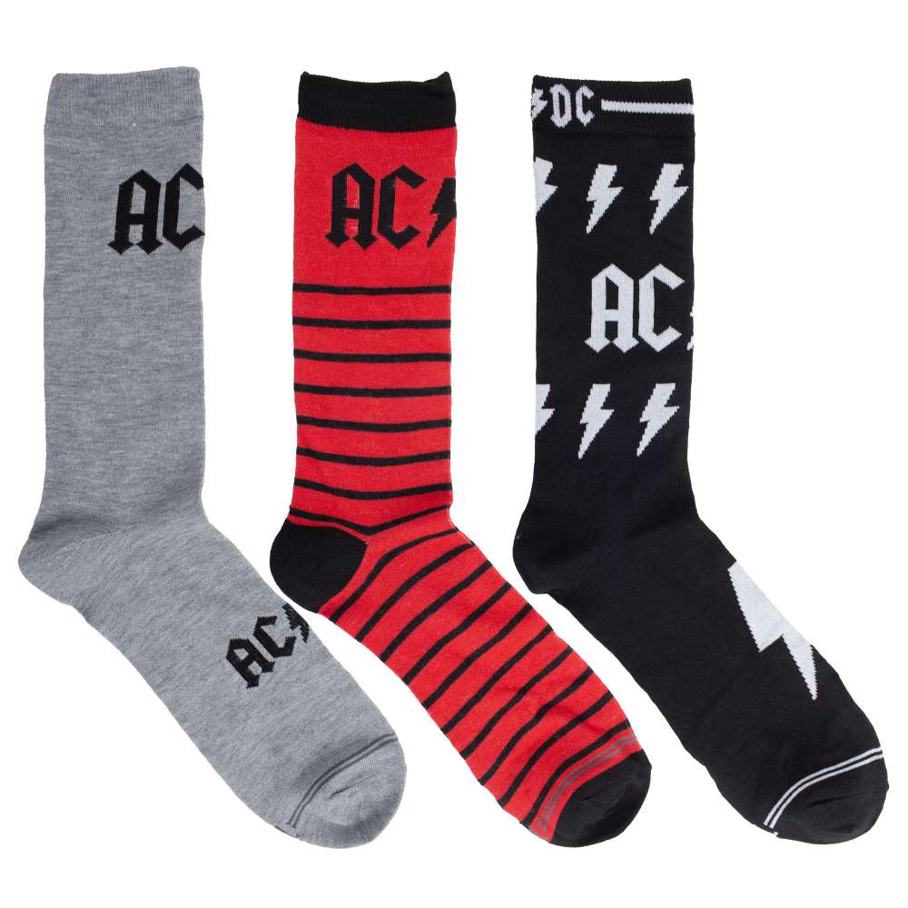 AC/DC - Guitar Tin Crew Socks 3 Pack Set Sokken - Multicolours/Rood